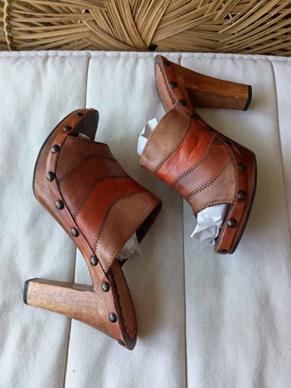 Tribeca by Kenneth Cole Brown and Rust Leather Slide Mules_8.5